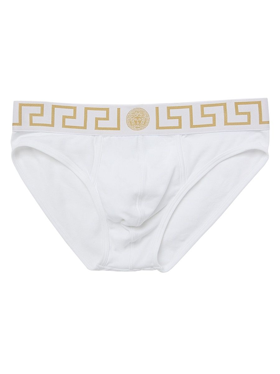 Men's Greek Key Stretch-Cotton Briefs - White - Size Large