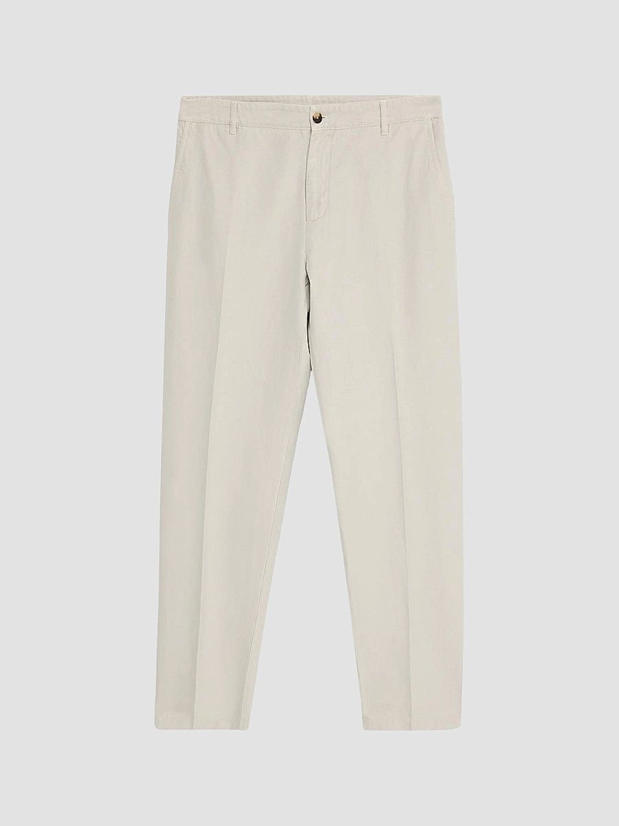 Men's Cotton-Linen-Blend Crease-Front Pants - Light Brown - Size 42