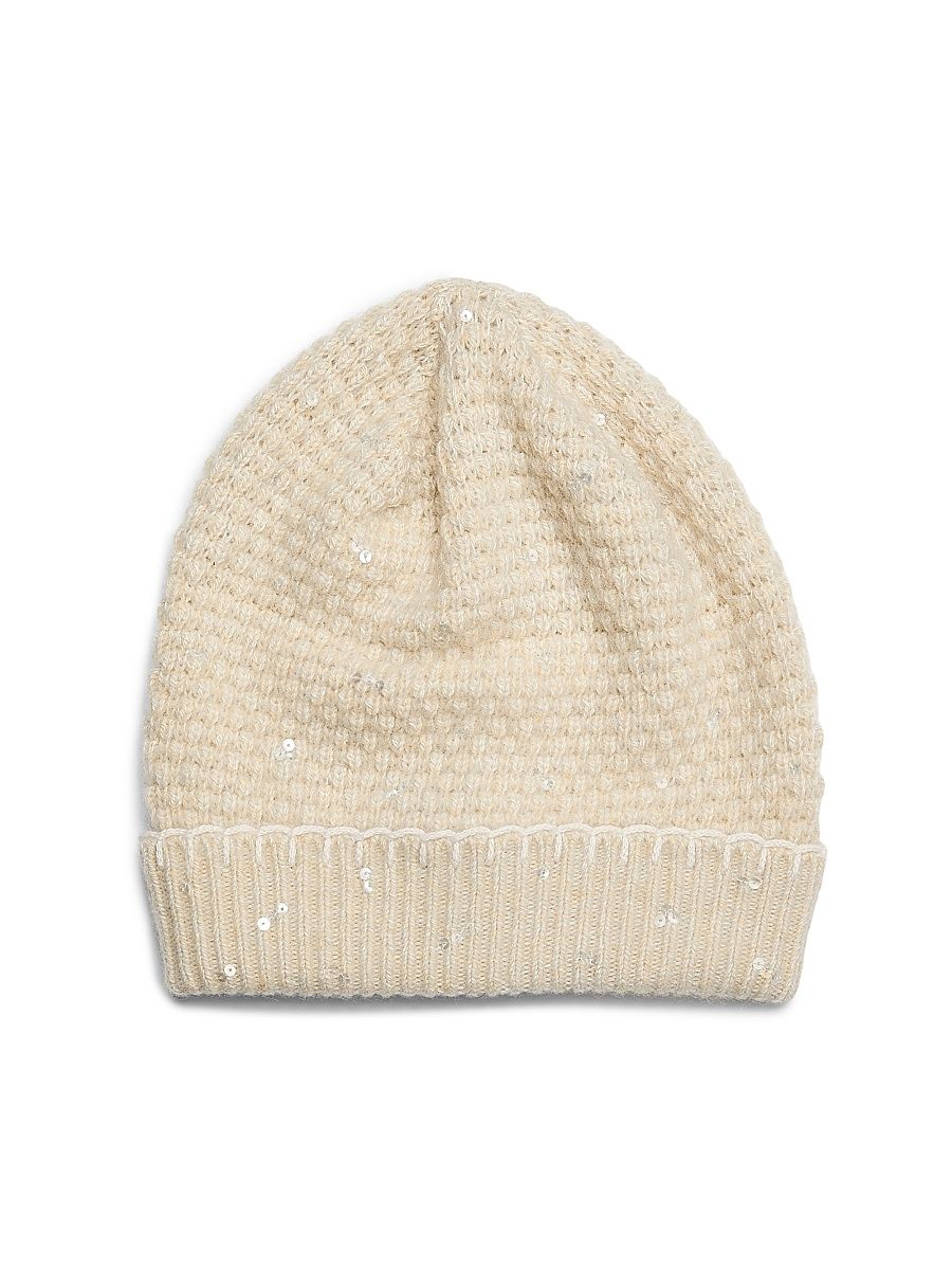 Women's Sequined Cashmere Beanie - Yogi Ivory