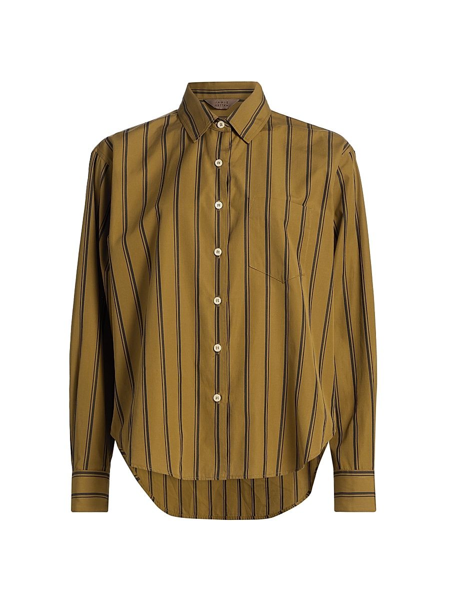Women's The Weekend Striped Cotton Shirt - Golden Rod Stripe - Size Large
