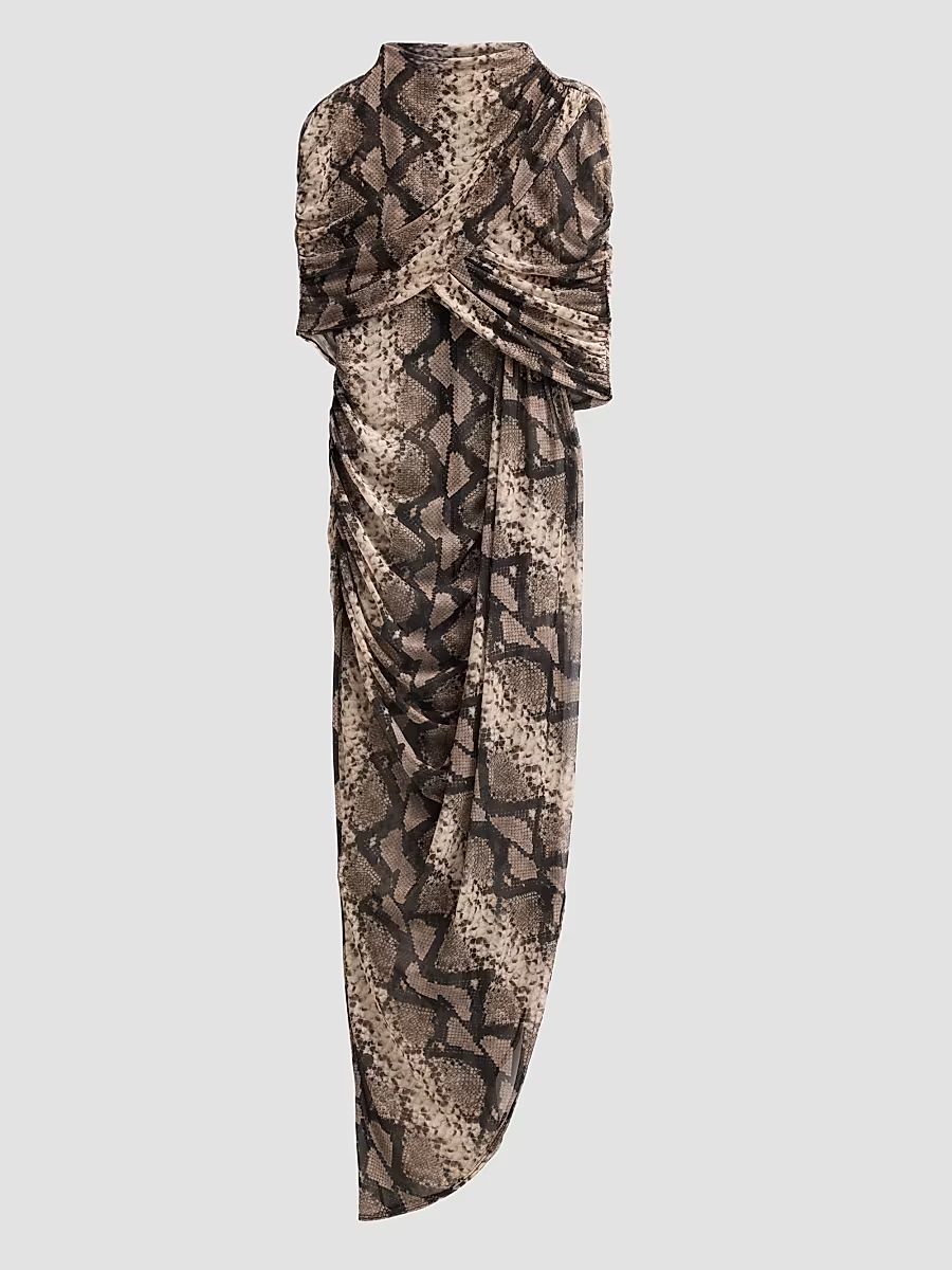 Women's Snakeskin Print Draped Maxi Dress - Python Print - Size XL