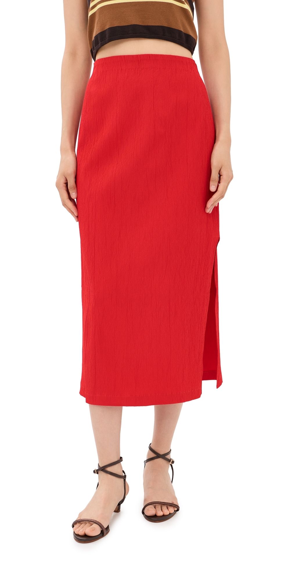 Tibi Creased Stretch Crepe Skirt Red 2