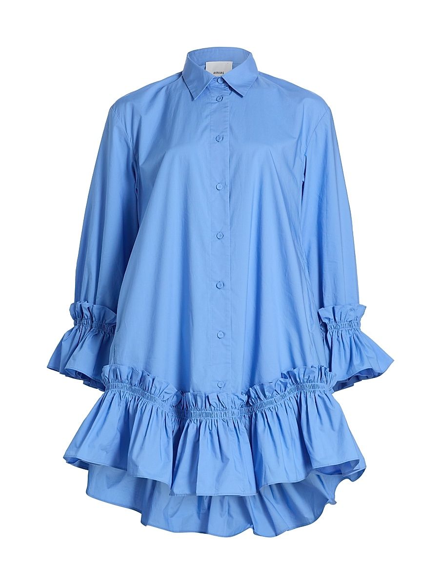Women's Ayla Cotton Ruffled Mini Shirtdress - Baby Blue - Size Medium
