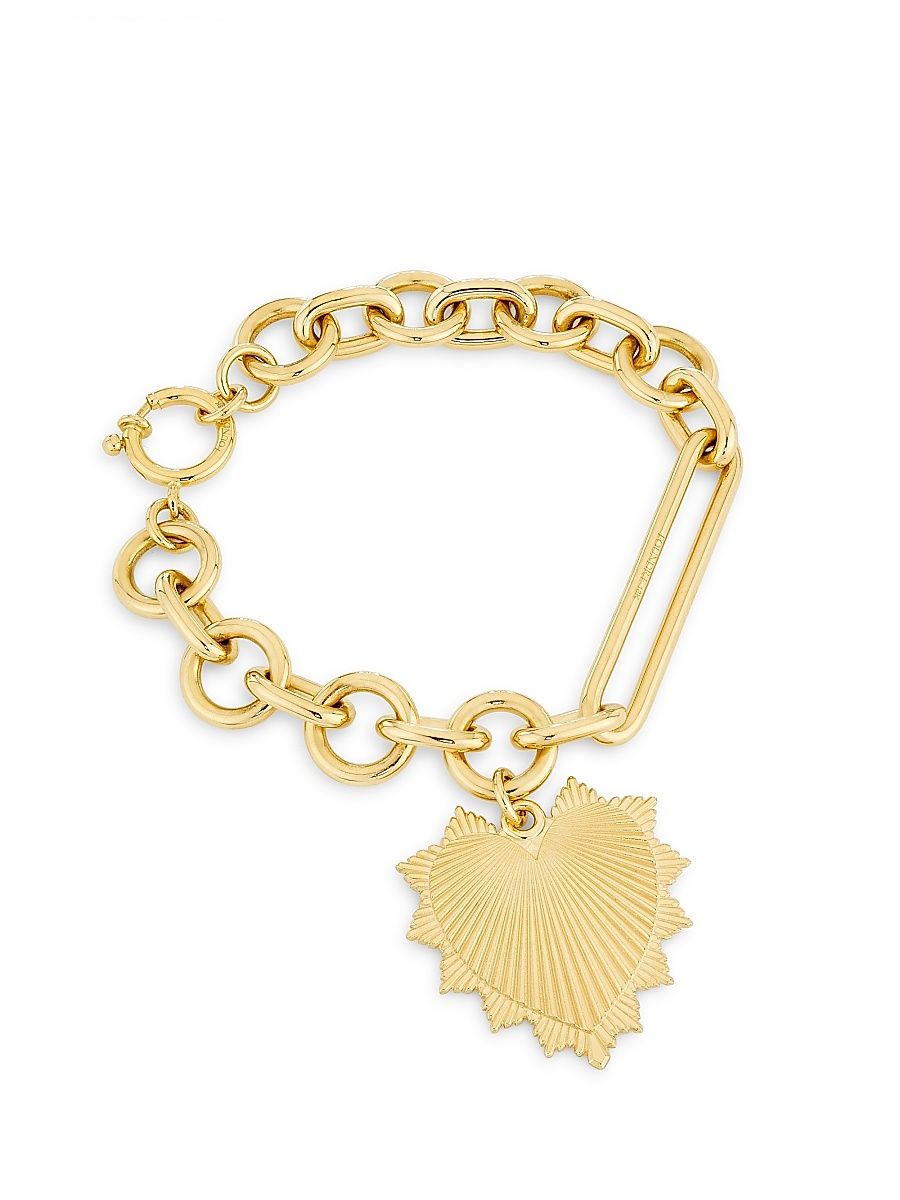 Women's Heart Love Token 18K Yellow Gold Charm Bracelet - Yellow Gold