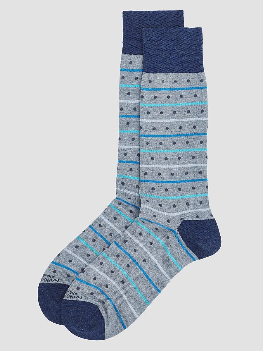 Marcoliani Men's Stripe Dots Cotton-Nylon Socks - Light Blue Denim