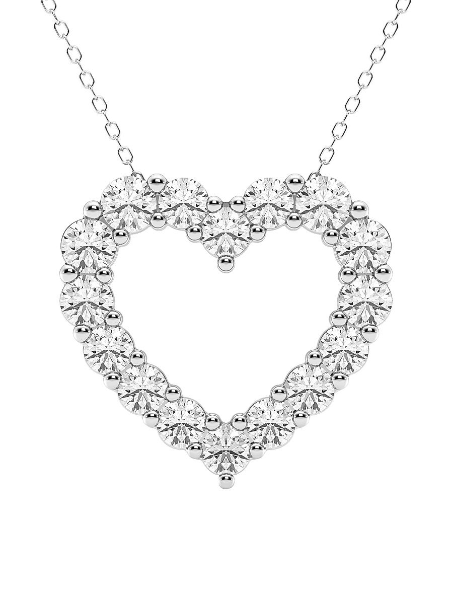 Women's 14K White Gold & 3 TCW Lab-Grown Diamond Open-Heart Pendant Necklace - White Gold