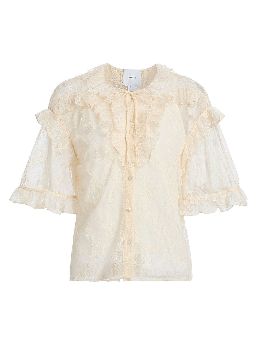 Women's Kyra Ruffled Lace Top - Creme - Size Medium