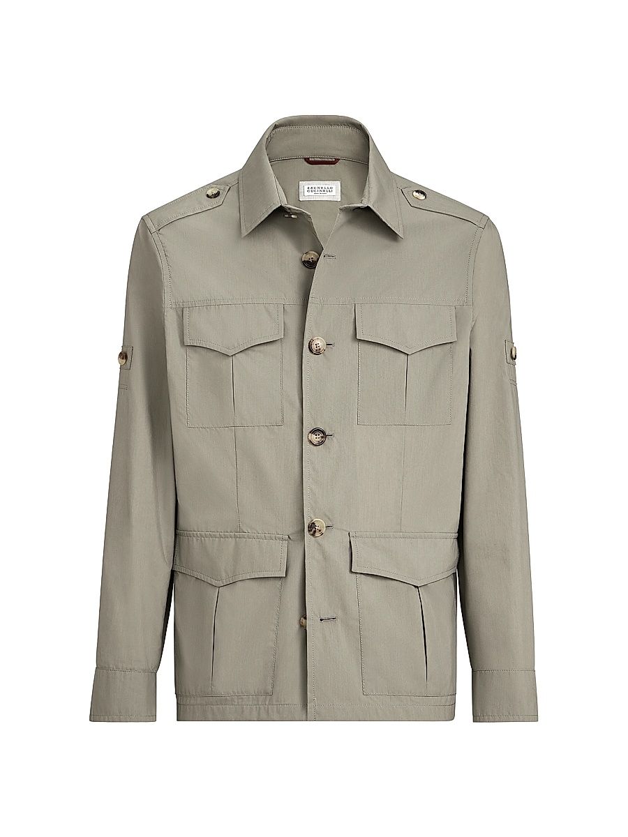 Men's Lightweight Water Resistant Techno Cotton Unlined Safari Jacket - Khaki - Size 48