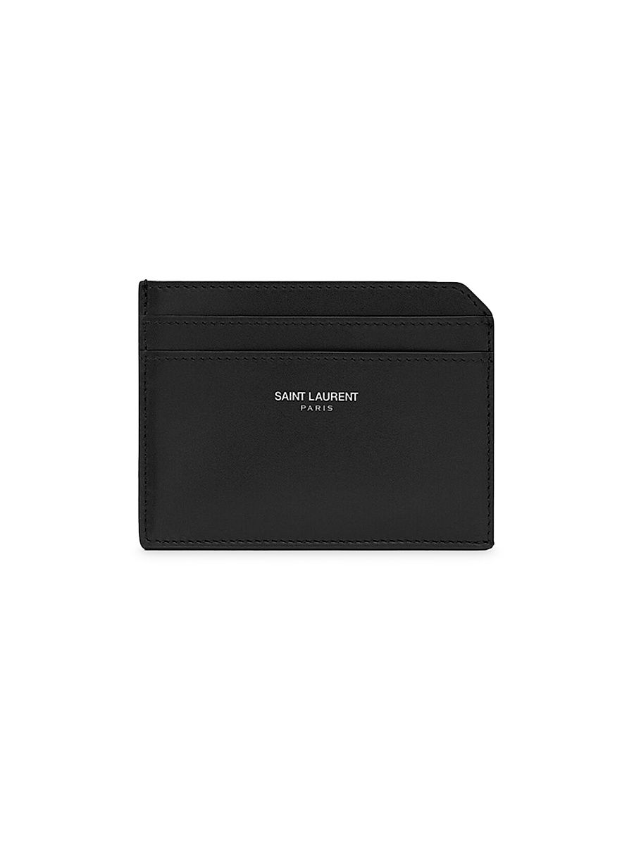 Men's Open Card Case in Smooth Leather - Black