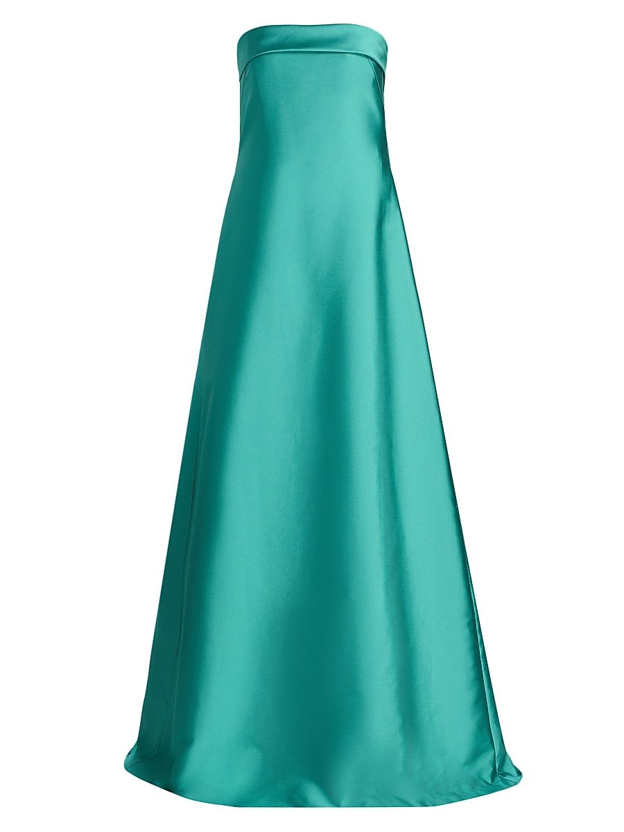 Women's Claudia Bow-Back Strapless Satin Gown - Aqua - Size 0
