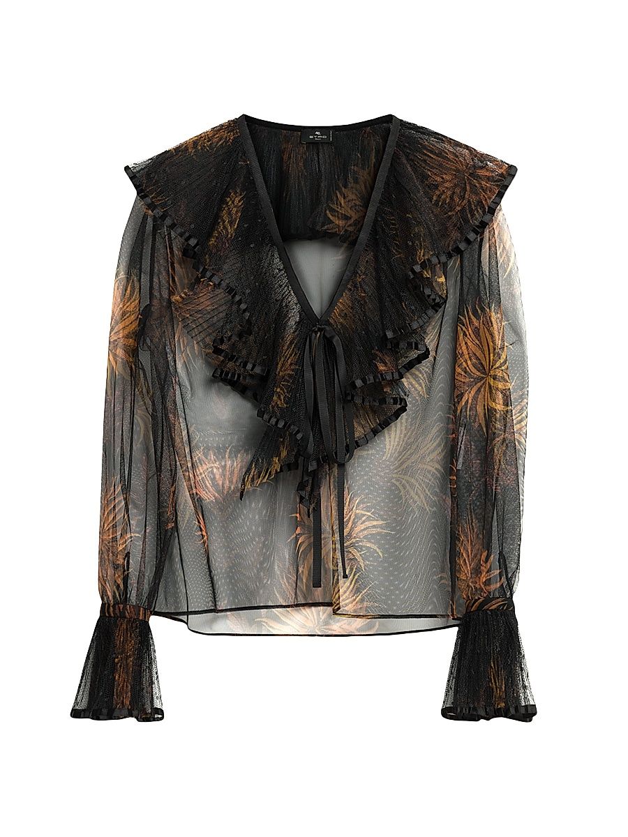 Women's Dahlia Floral Organza Ruffle Top - Black - Size 10