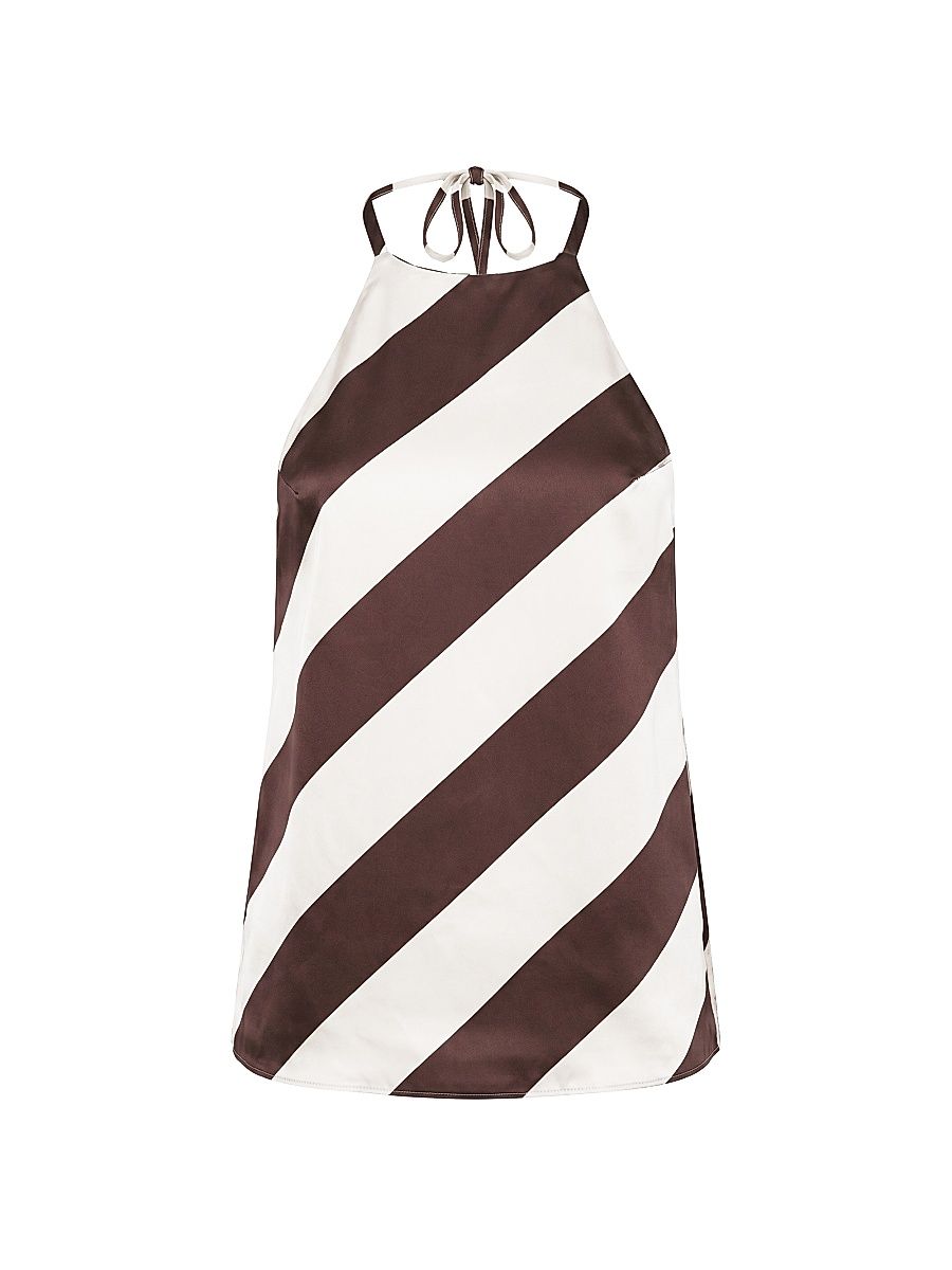 Women's Tilly Striped Satin Halter Top - Cocoa Almond Stripe - Size Large