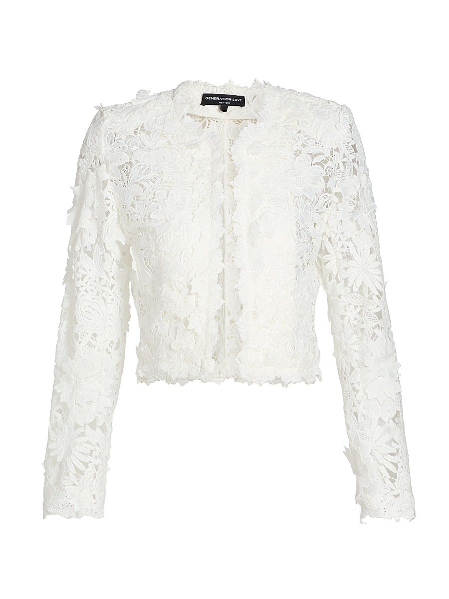Women's Myra 3D Butterfly Lace Jacket - White - Size XL