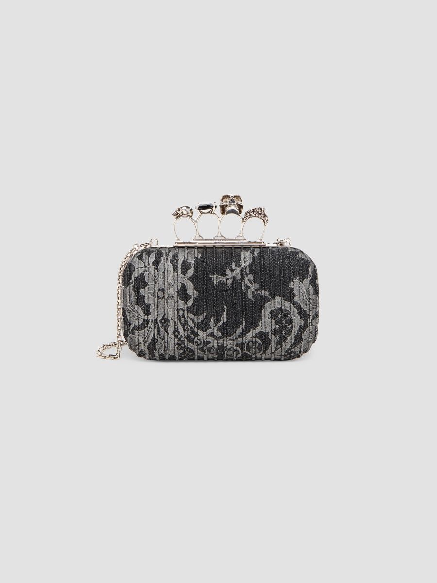 McQueen Women's Embroidered Leather Skull Clutch - Black Silver