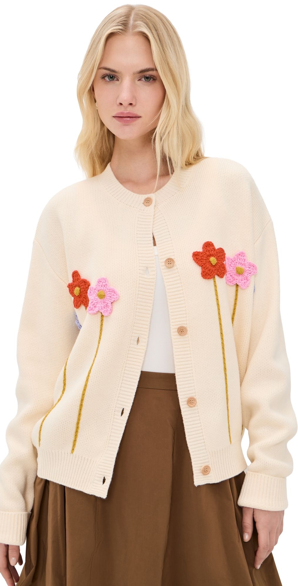 Another Girl Crochet Flower Cardigan Cream XL