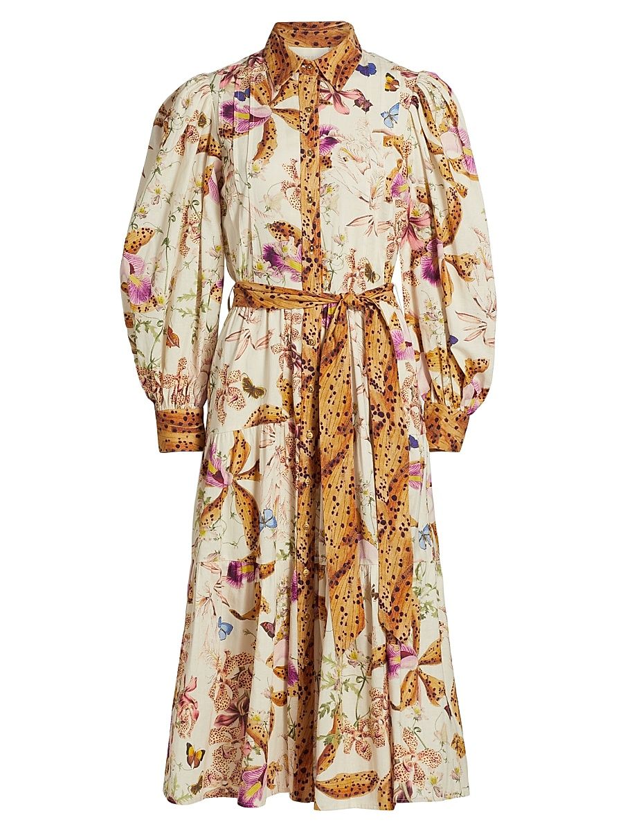 Women's Marie Jane Floral Cotton Midi-Shirtdress - Divine Floral - Size Large