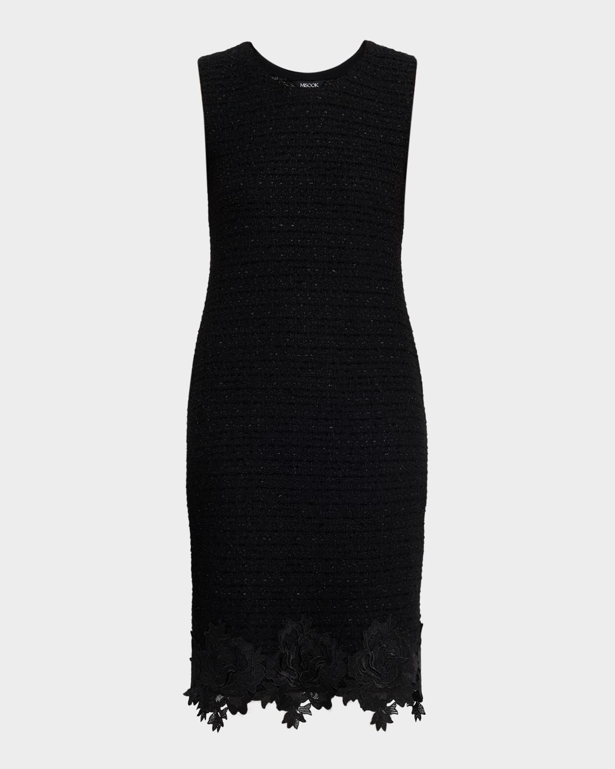 Sleeveless Lace-Trim Tweed Dress