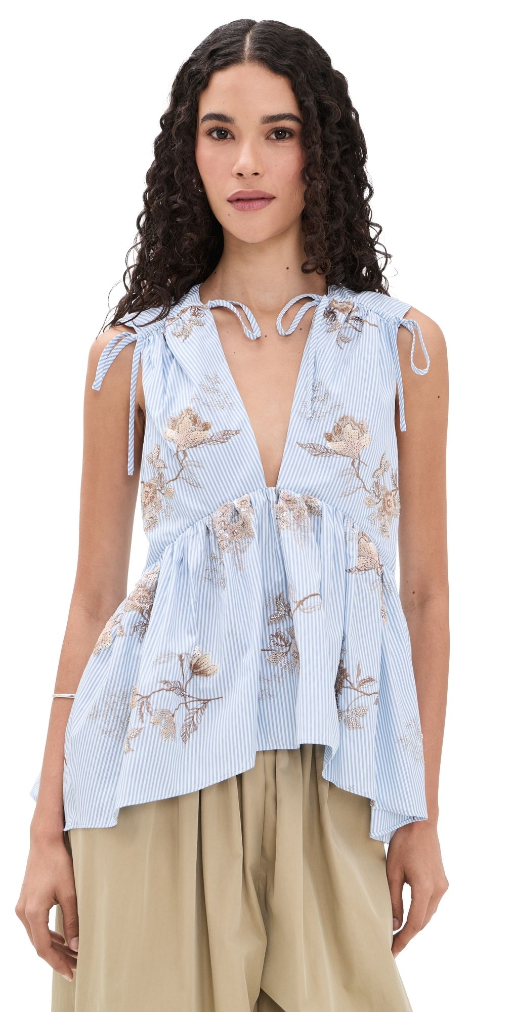 AKNVAS Lamia Poplin Embroidered Top Blue and White 0