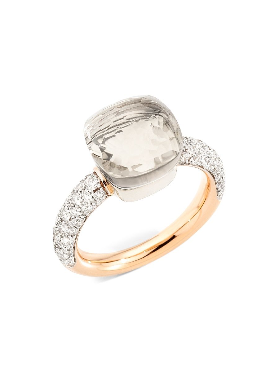 Women's Nudo Classic White Topaz, Diamond, 18K White Gold & 18K Rose Gold Ring - Rose White Gold - Size 6.75