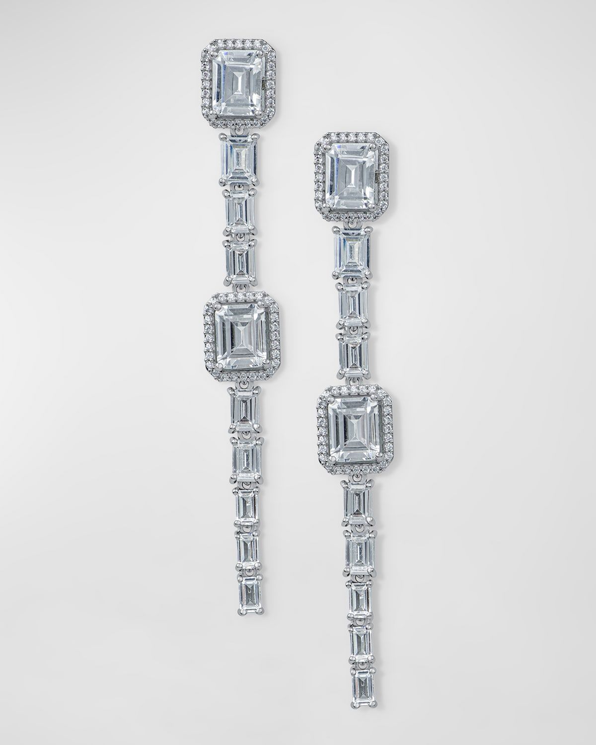 Emerald-Cut Pave Cubic Zirconia Dramatic Swing Earrings