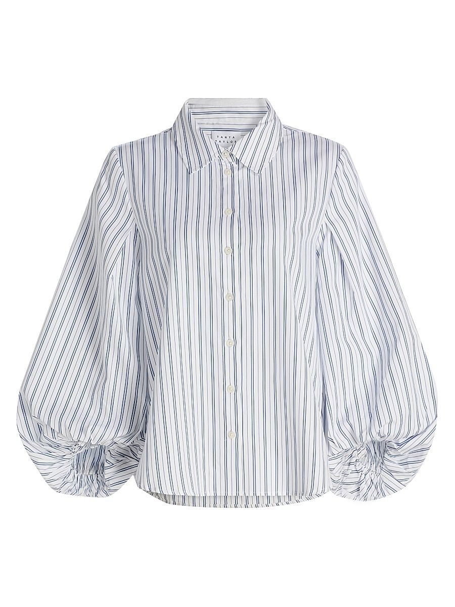 Women's Marina Stripe Blouson-Sleeve Top - White French Blue - Size Small