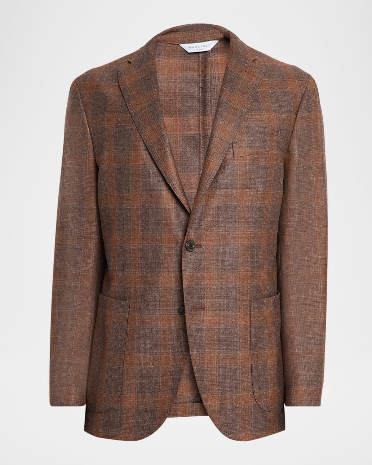Men & apos;s Wool, Silk, and Linen Plaid Two-Button Blazer