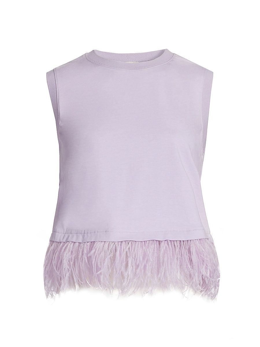 Women's Cropped Feather-Hem T-Shirt - Light Honey Lavender - Size Large