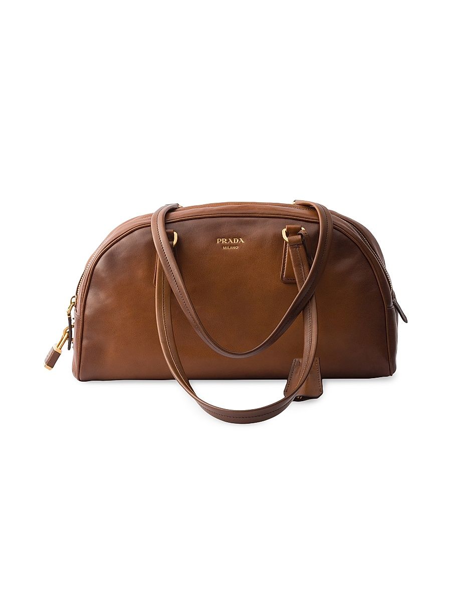 Women's Bowling Medium Shoulder Leather Bag - Brown