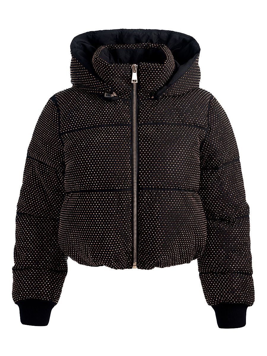 Women's Robena Embellished Cropped Puffer Jacket - Black Gold - Size XL