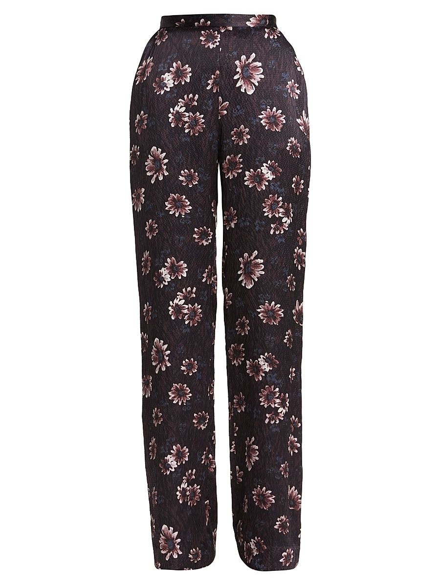 Women's Peaton Floral Silk Pants - Burgundy - Size 2