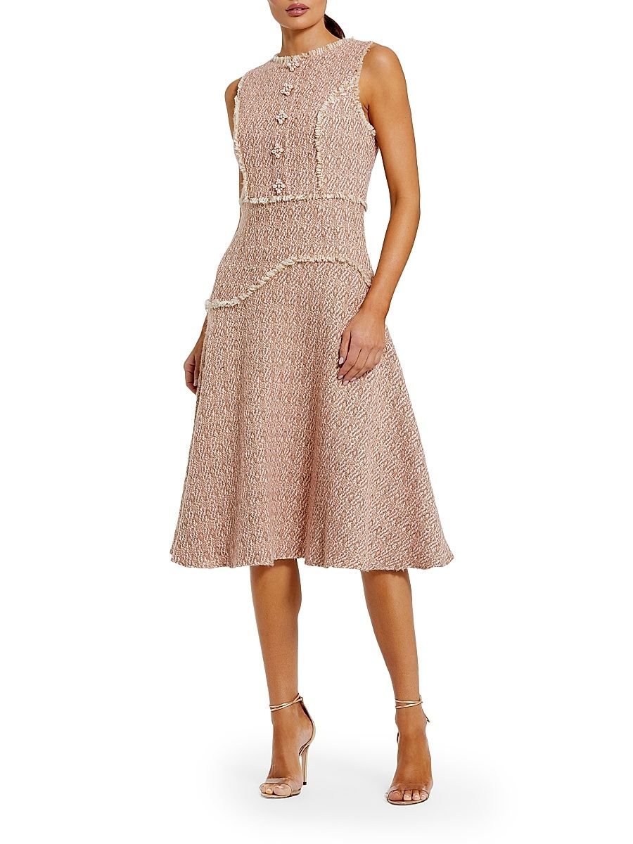 Women's Bouclé A-Line Round-Neck Midi-Dress - Blush Gold - Size 14