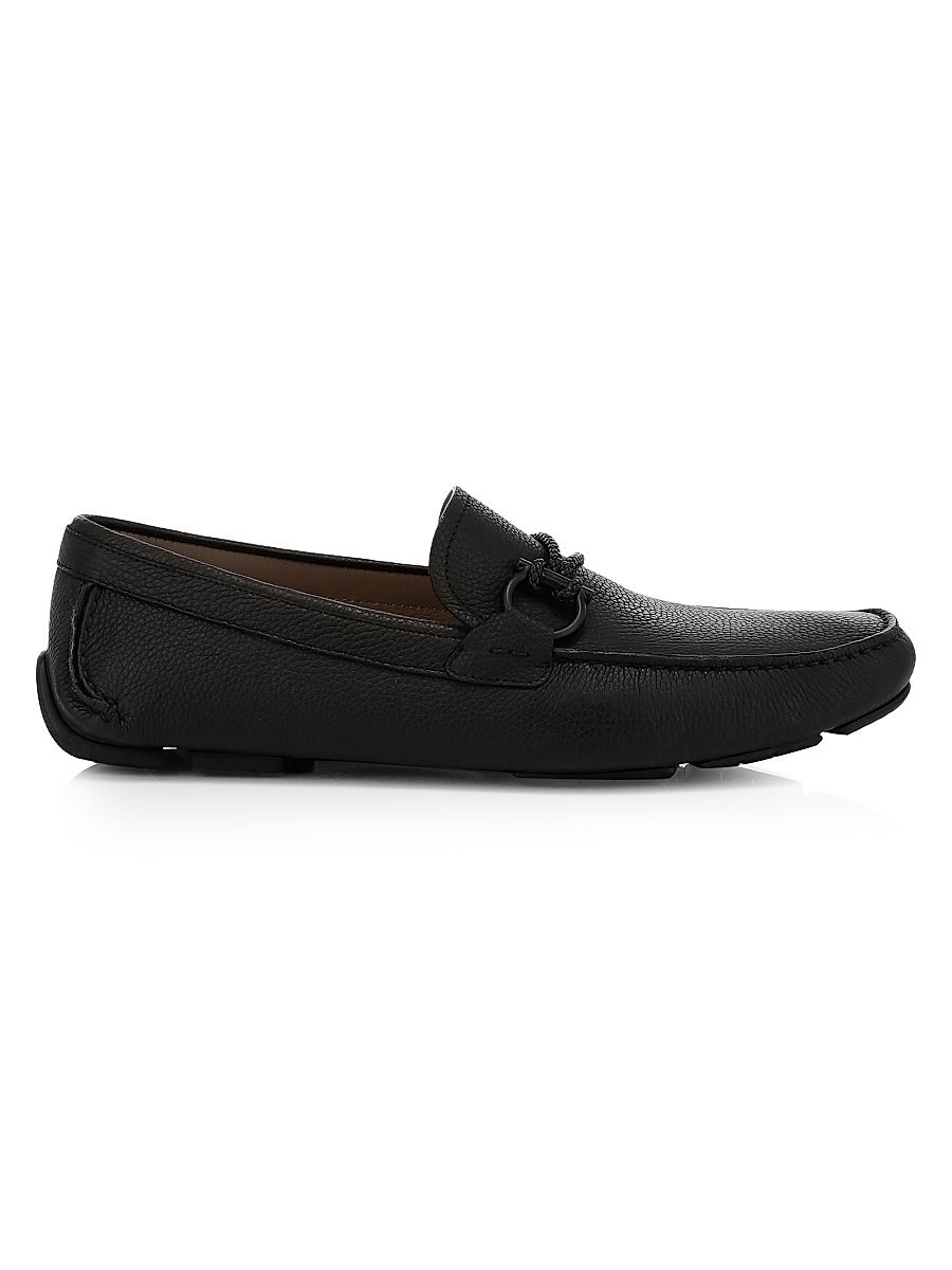 Men's Front Buckle Leather Driver Loafers - Nero - Size 13