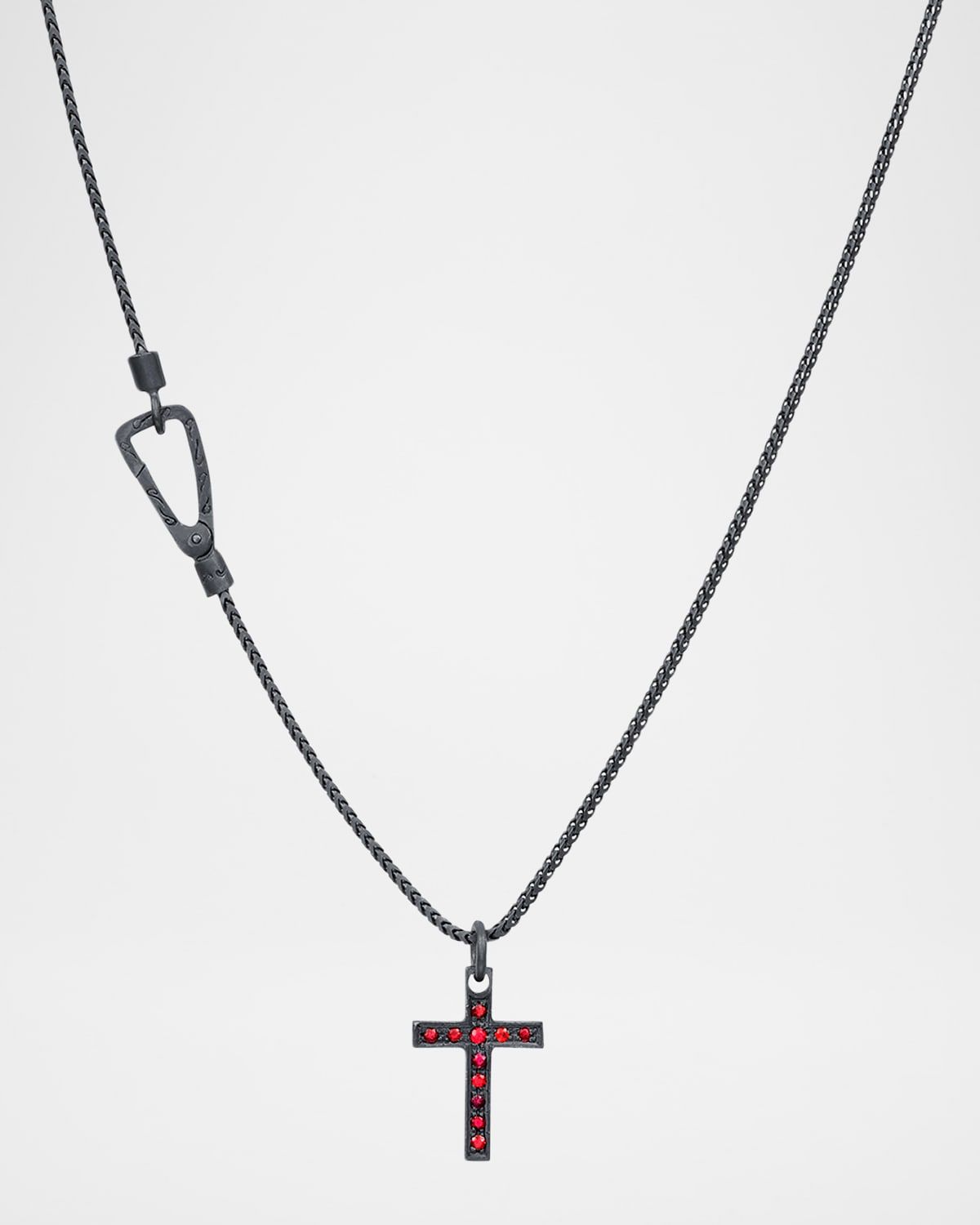 Men & apos;s The Cross Oxidized Sterling Silver Red Sapphire Pendant Necklace