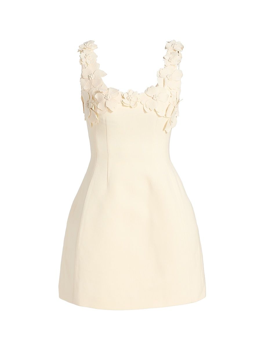 Women's Floral Appliqué Scoopneck Cocktail Dress - Ivory - Size 14
