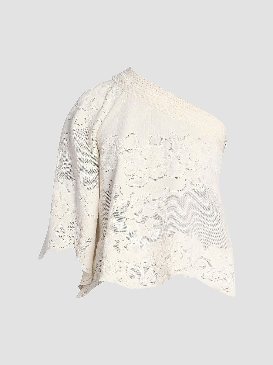 Isabel Marant Women's Shilo Cotton Lace One-Shoulder Blouse - Ecru - Size 6