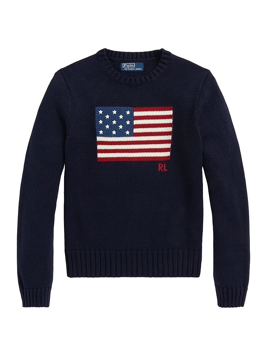Women's Flag Cotton Crewneck Sweater - Navy - Size XS