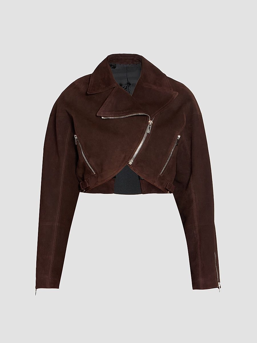 ALAÏA Women's Suede Crop Biker Jacket - Chocolate - Size 6
