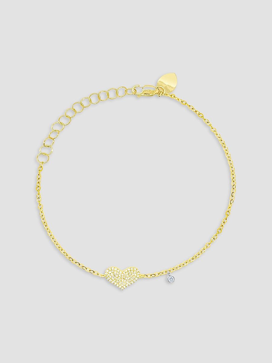 Women's Two-Tone 14K Gold & 0.16 TCW Diamond Heart Charm Bracelet - Yellow Gold