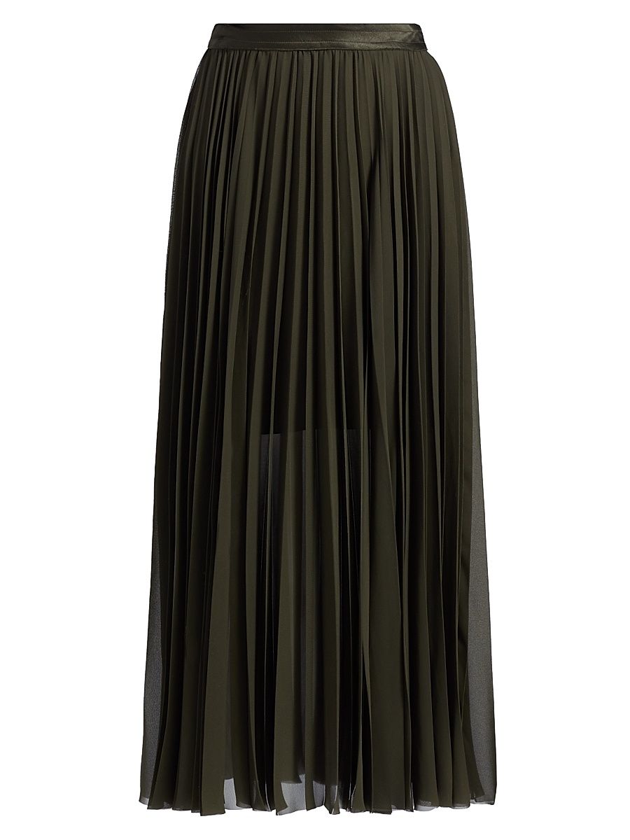 Women's Chiffon Pleated Midi-Skirt - Hunter Green - Size 14