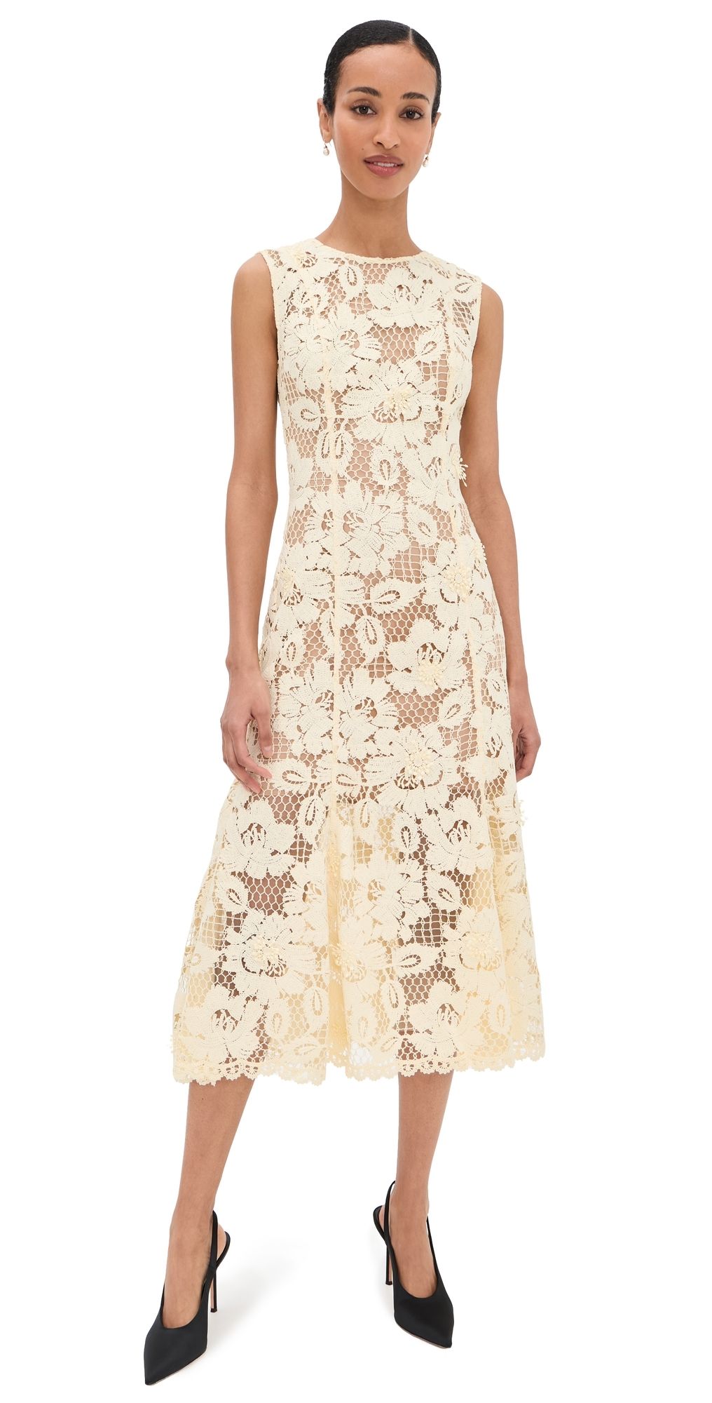 Self Portrait Lace Midi Dress Yellow 10