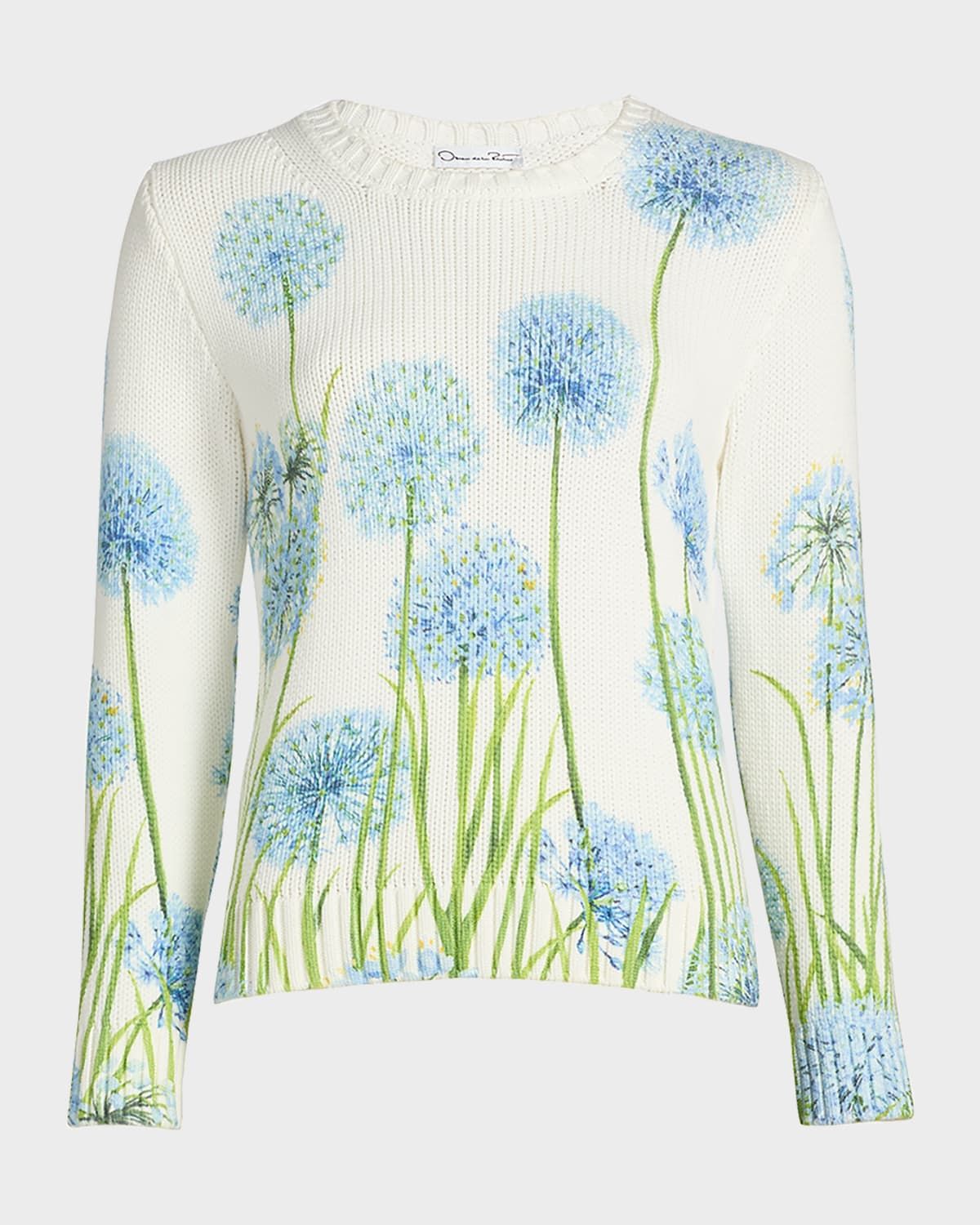 Allium-Print Cotton Knit Crewneck Sweater