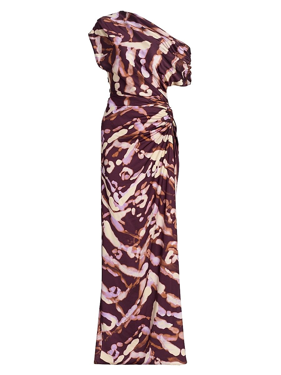 Women's Poppy Printed One-Shoulder Gown - Plum Violet - Size 8