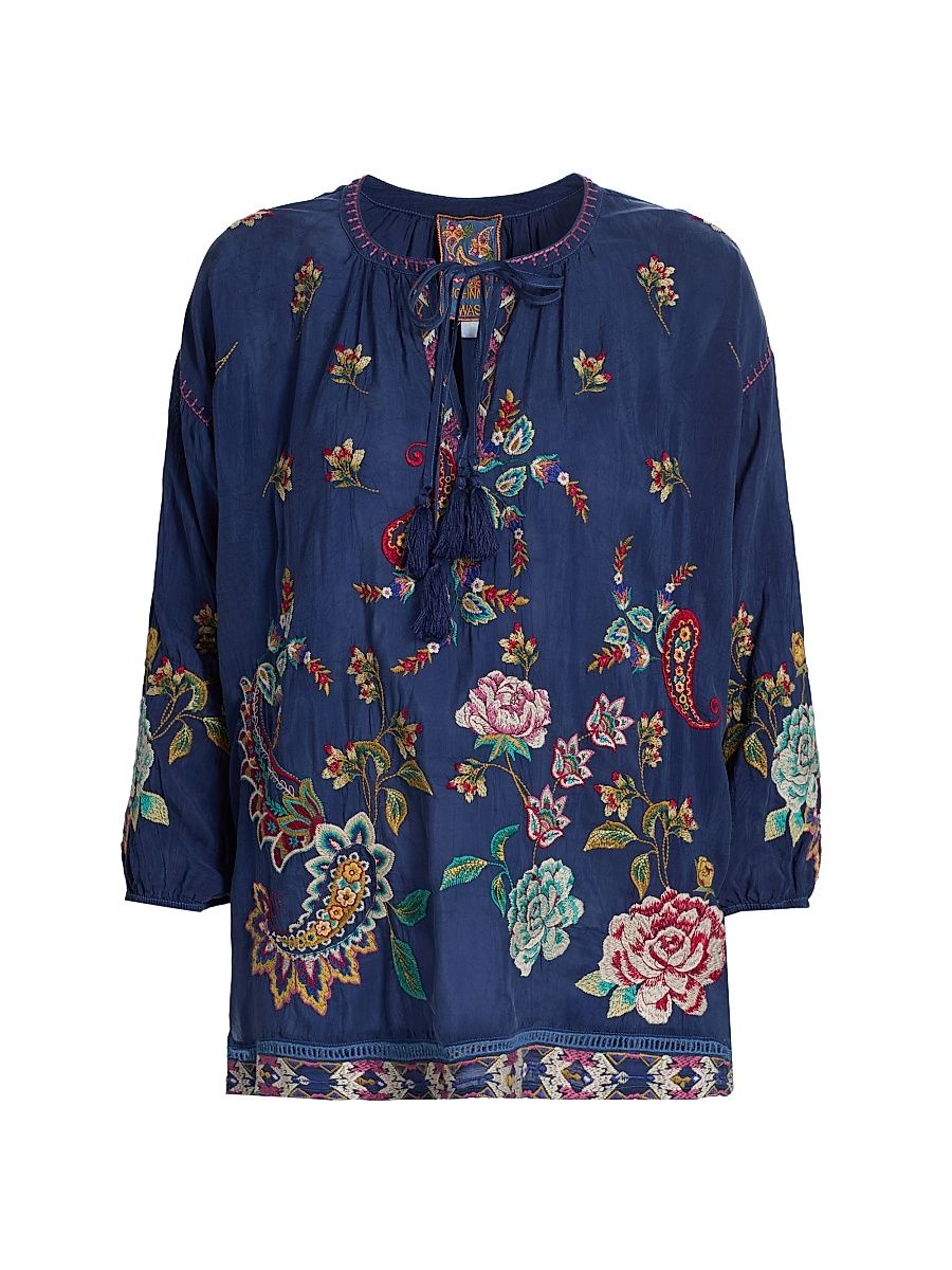 Women's Kendra Margot Embroidered Blouse - Blue Night - Size Large