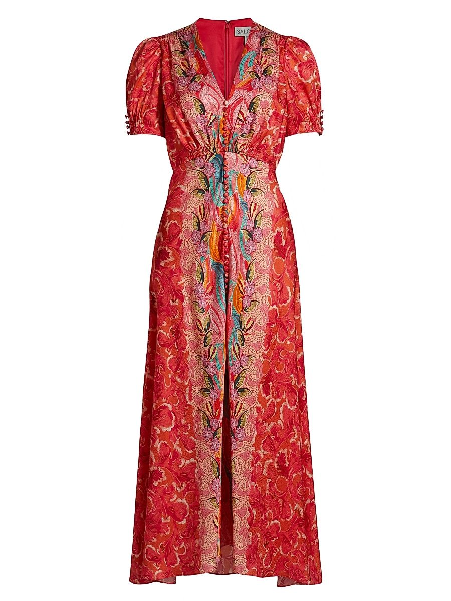 Women's Lea Floral Silk Shirtdress - Traceri Mosaic Print - Size 8