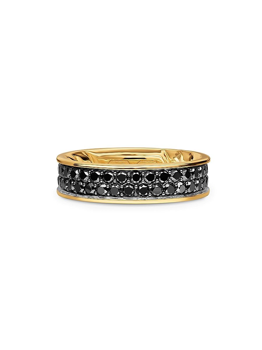 Men's Streamline Band Ring in 18K Yellow Gold - Black Diamond - Size 10