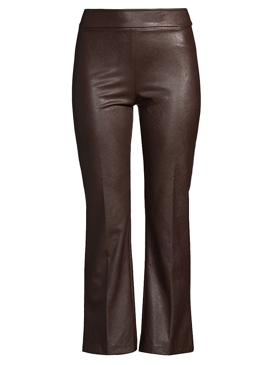 Women's Leo Faux-Leather Crop Pants - Brown Pleather - Size 12
