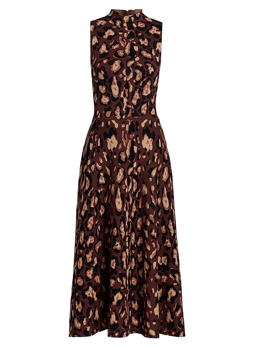 Women's Brice Printed A-Line Midi-Dress - Painted Animal Brown - Size Large