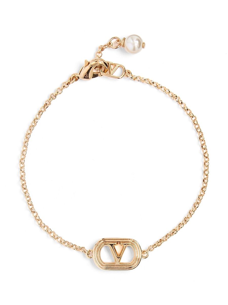 Women's Oval Bracelet in Metal and Swarovski Pearl - Gold - Size Medium