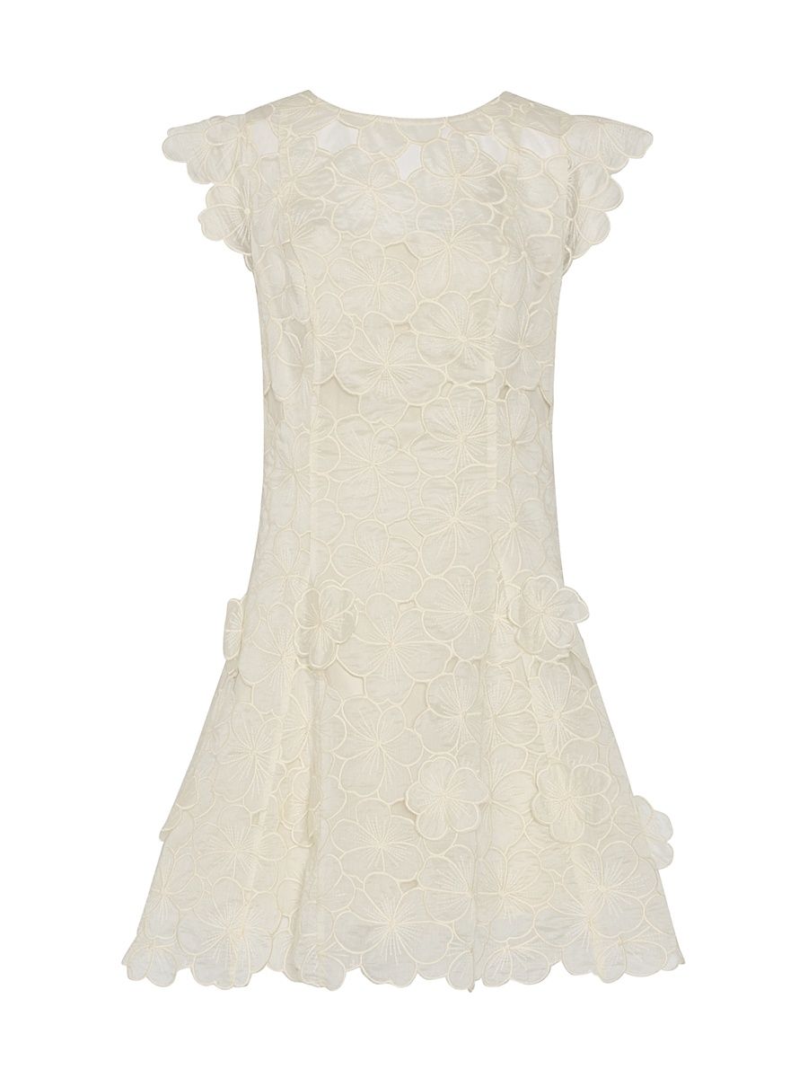 Women's Myla 3D Floral Embroidered Minidress - Ecru - Size 10