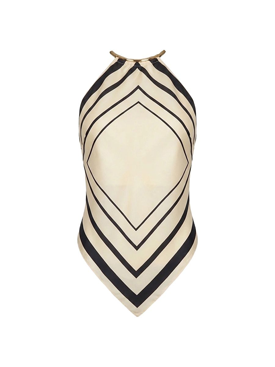 Women's Skye Halter Scarf Top - Ivory Black Scarf - Size XL